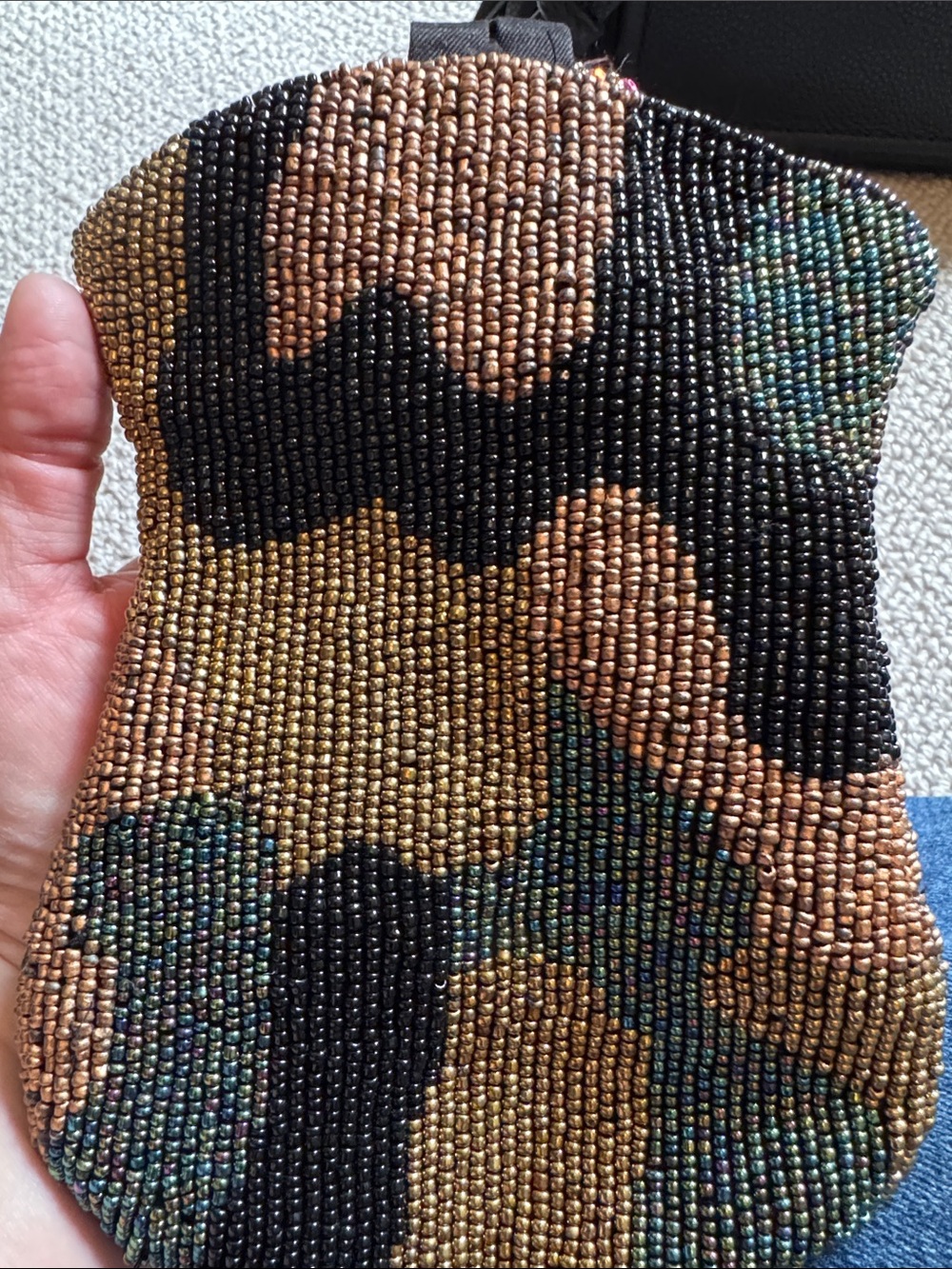 Beaded Camo Wristlet Bag in Black and Brown - Picture 5 of 5